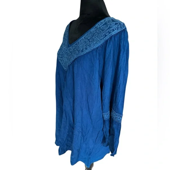 Studio West Boho Peasant Tunic Top – Blue – Size 2X - Picture 6 of 10